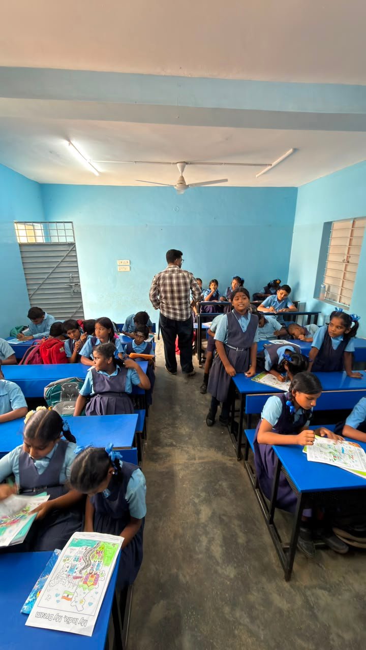 Students engaged in drawing competition at Government Primary School
