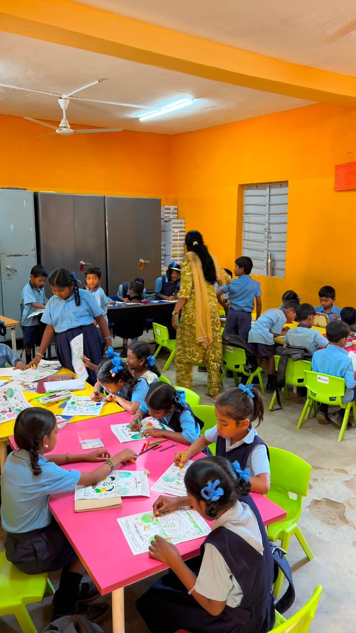 Creative artwork activity in progress at Shanthipura school