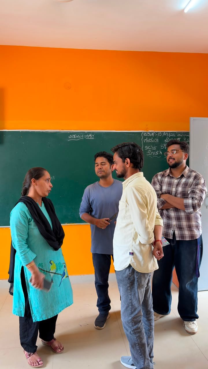 Students participating in artwork activity during Independence Day programme at Shanthipura