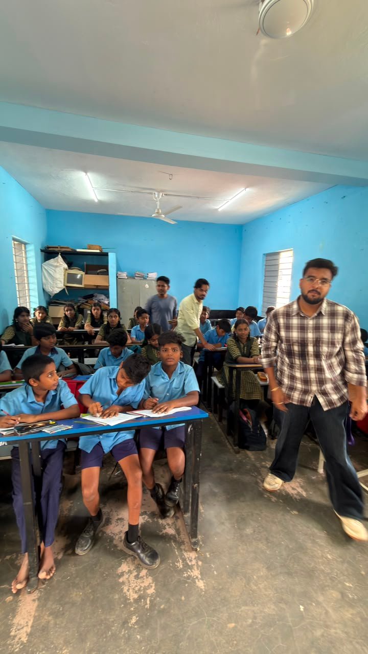 Students participating in artwork activity during Independence Day programme at Shanthipura