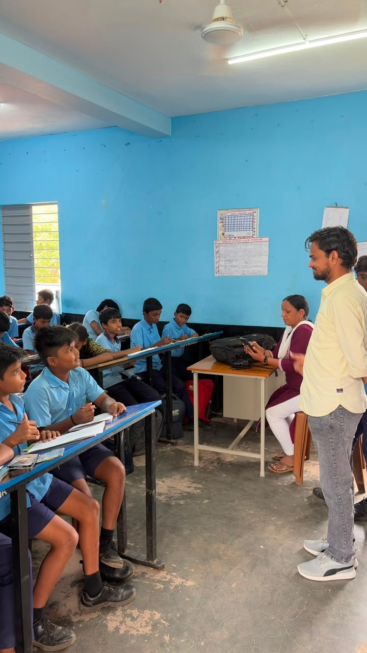 Students participating in artwork activity during Independence Day programme at Shanthipura