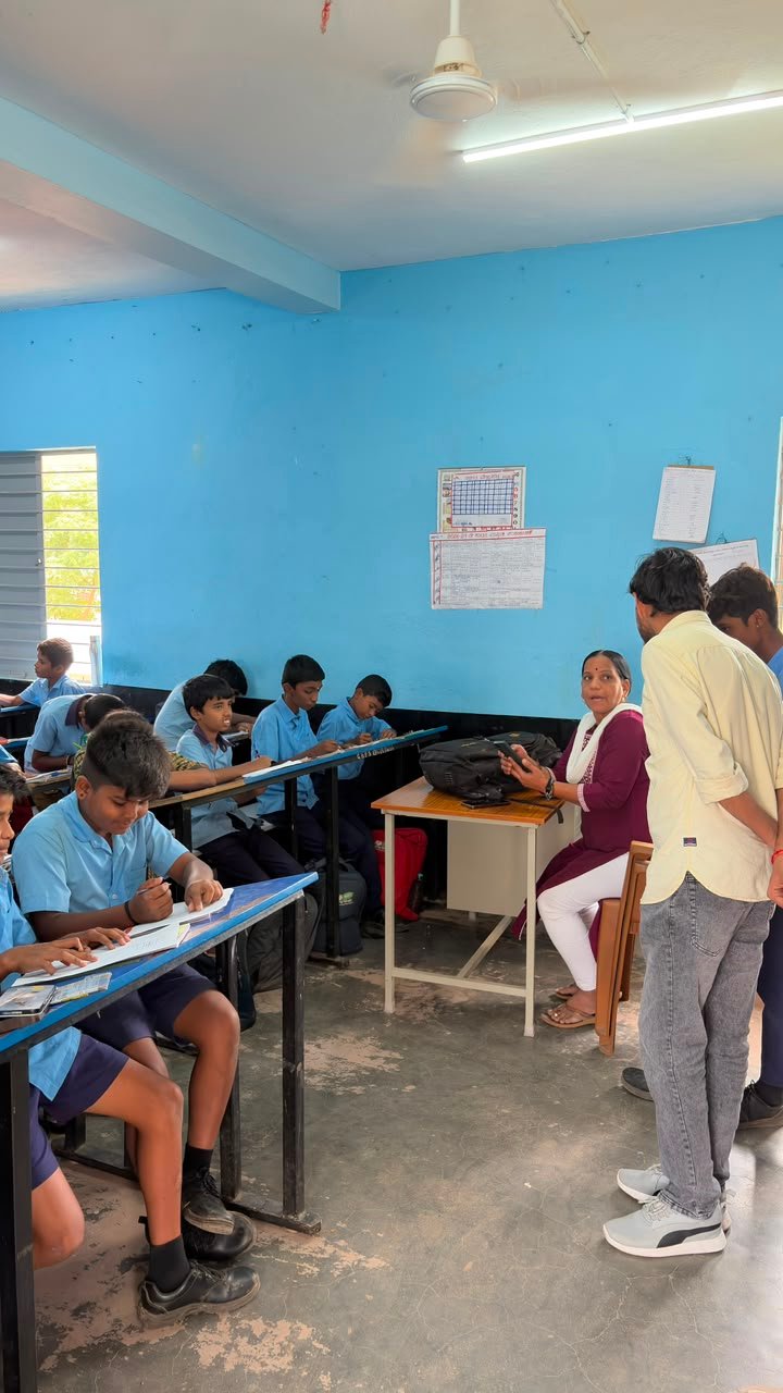 Students participating in artwork activity during Independence Day programme at Shanthipura