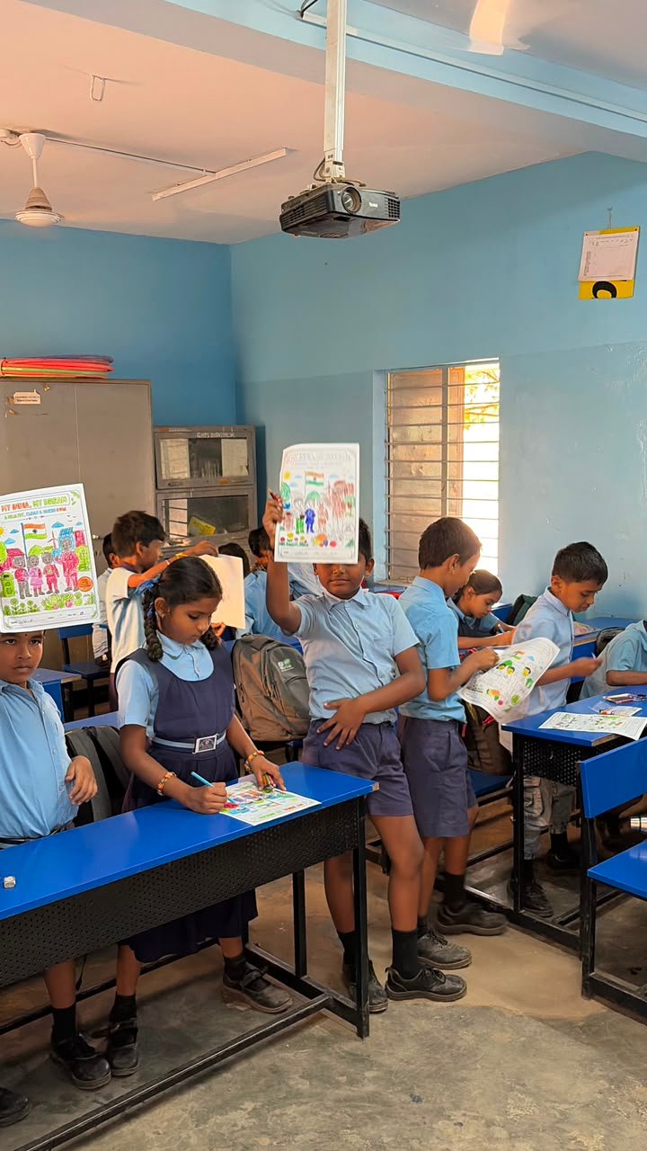 Students participating in My India My Dream drawing activity