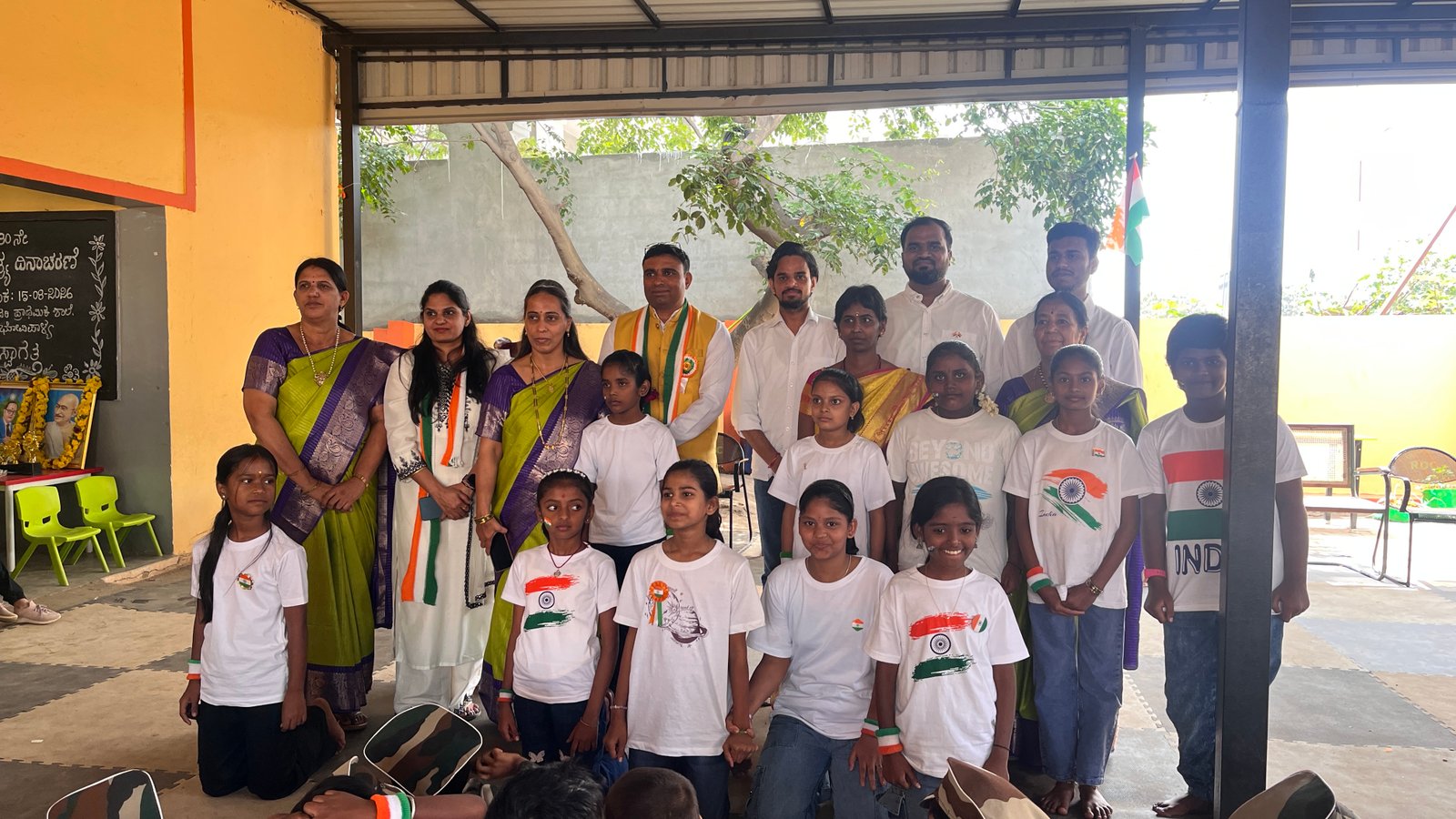 Students gathered during Independence Day programme at Shanthipura school