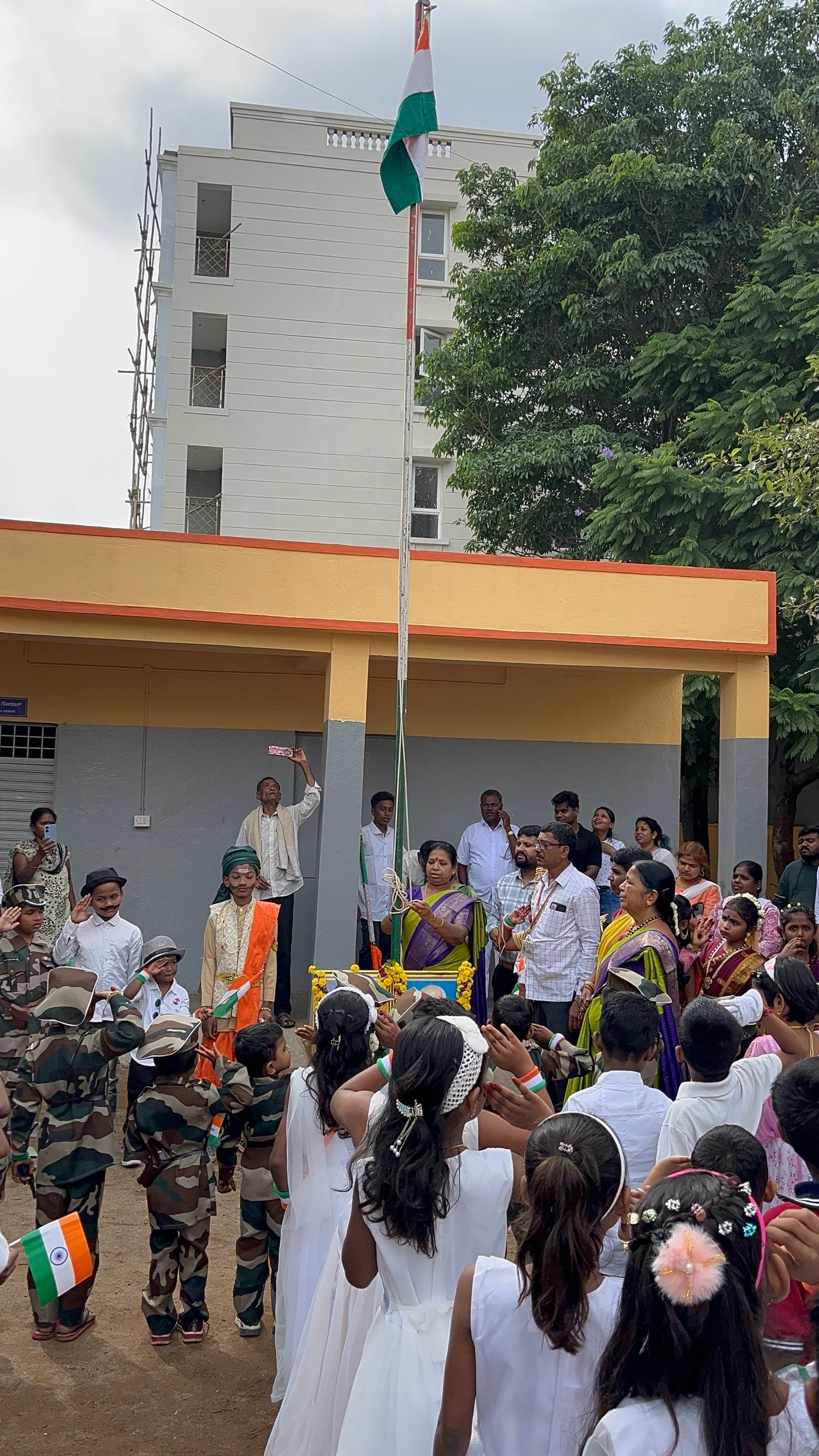 Flag hoisting during Independence Day celebration