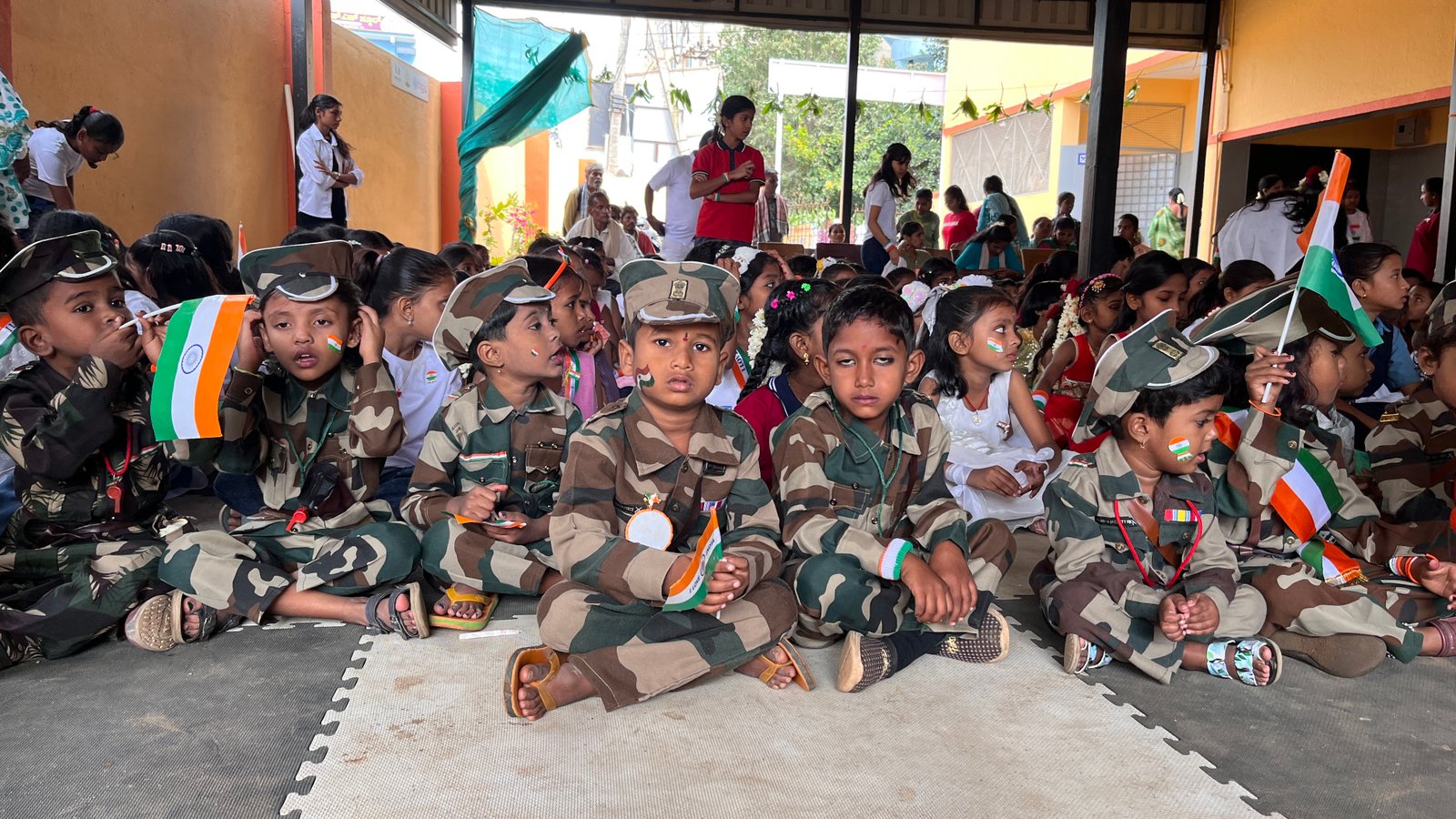 LKG student in army uniform during Independence Day programme