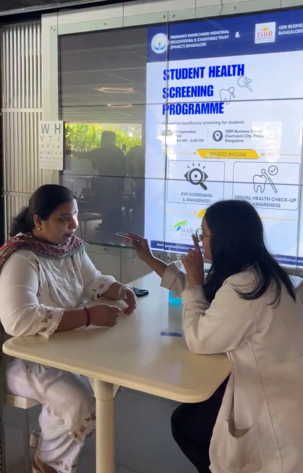 Eye screening at ISBR campus health camp